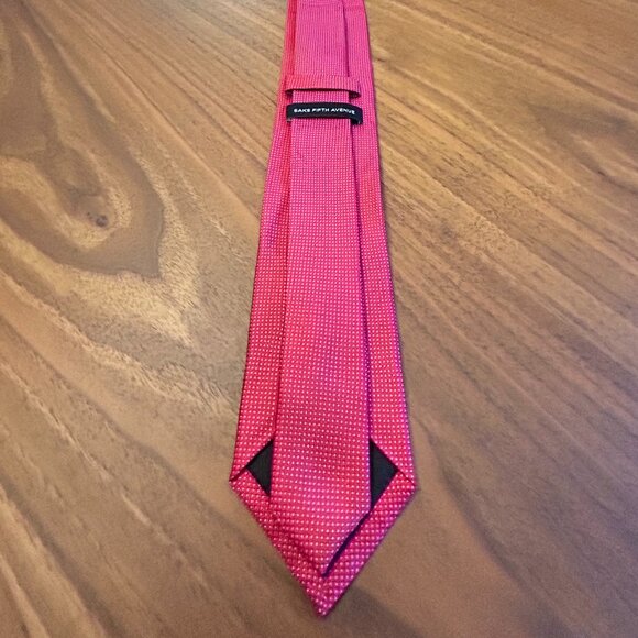 Men's Saks Fifth Avenue Red Silk Necktie - Red with white micro-dots - Picture 2 of 6